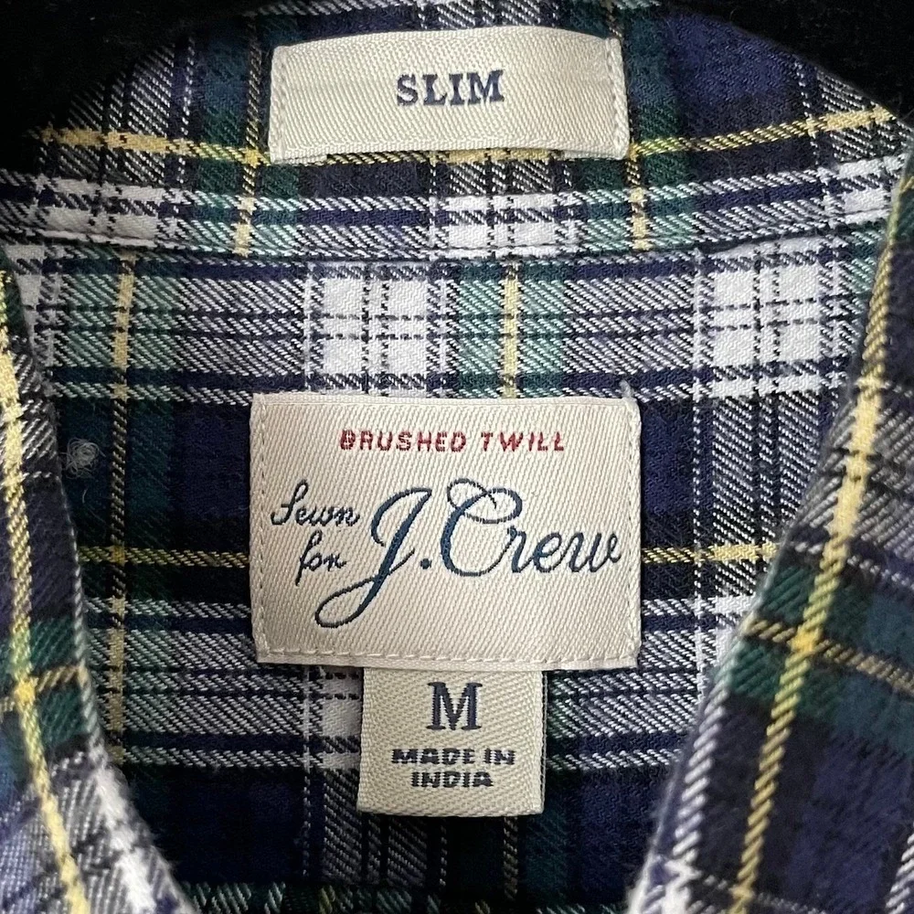 J. Crew Shirt Mens Medium Slim Fit Brushed Twill‎ Plaid Long Sleeve Button Down